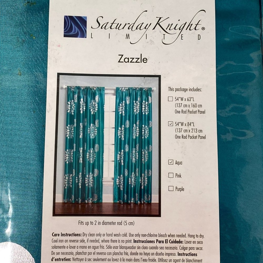 Zazzle Rod Pocket  Window Curtain Panel in Aqua - Picture 5 of 6
